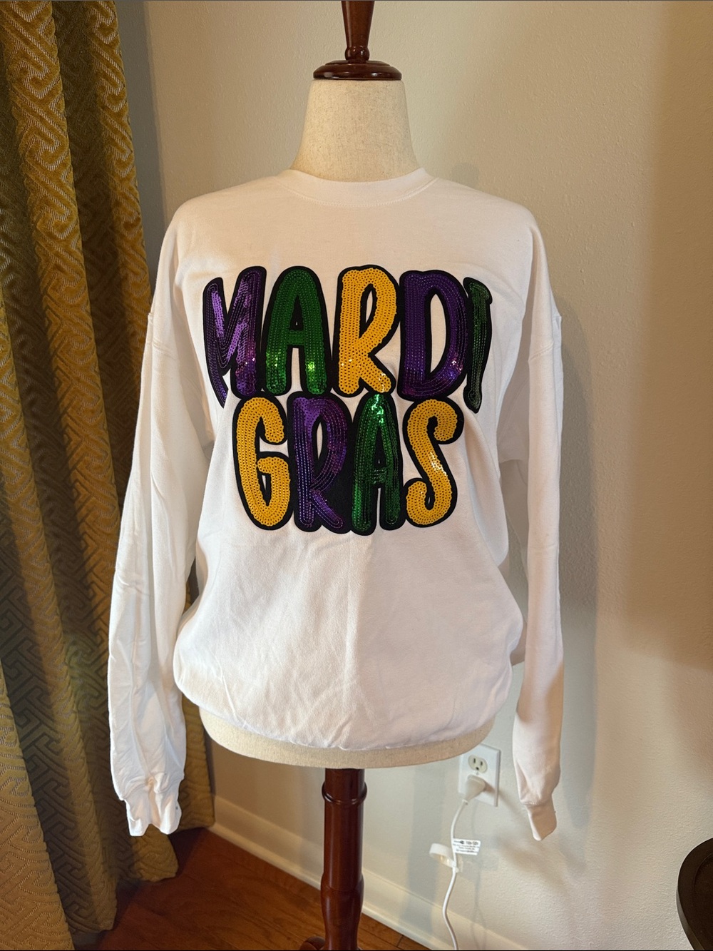 White Mardi Gras Sequin Sweatshirt - Women's Sweater